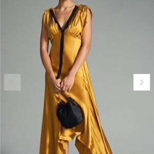 By Anthropologie Silk Ruched-Shoulder Dress